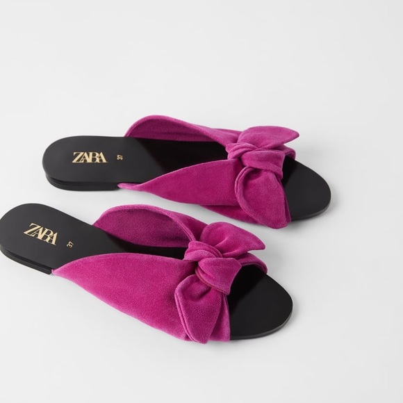 Zara Shoes - ZARA FLAT SPLIT LEATHER SANDALS WITH BOW